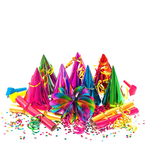 Karneval party dekorace girlandy, stuhami a konfety — Stock fotografie