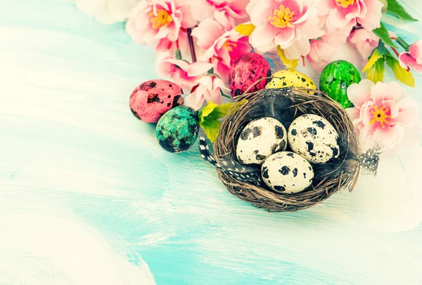 Easter decoration with flowers and eggs — Stock Photo, Image