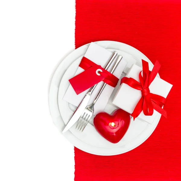 Valentines Day place setting with candle heart — Stock Photo, Image