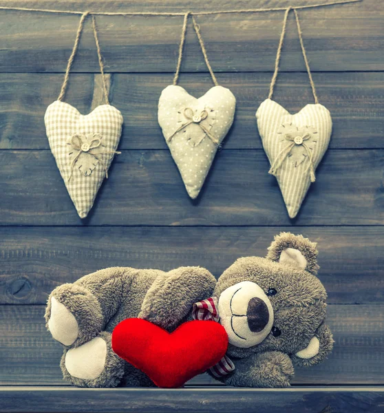 Teddy Bear with red heart. Valentines Day — Stock Photo, Image