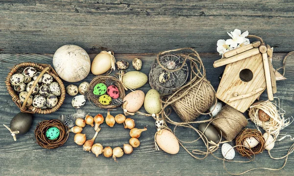 Decorazione vintage con uova e bulbi di fiori — Foto Stock