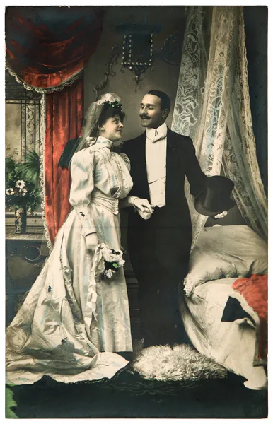 Just married couple. antique wedding photo — Stock Photo, Image