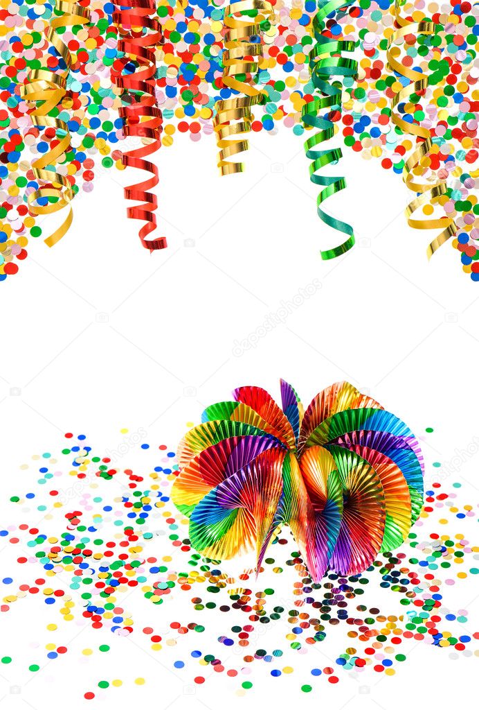 garlands, streamer and confetti. carnival party decoration