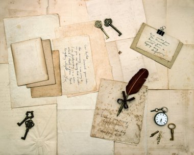 Vintage harfler ve elle yazılmış kartpostal