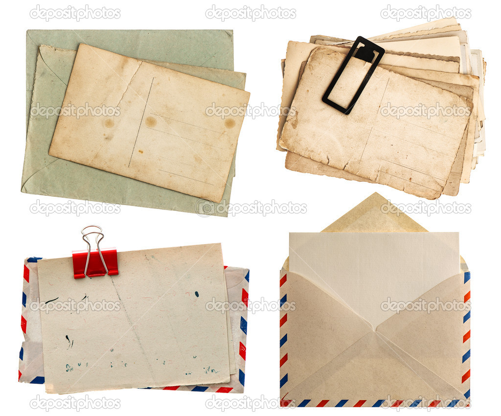 envelope air mail and postcards isolated on white