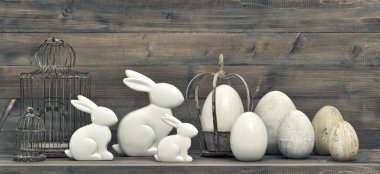 kuş kafesi, yumurta ve bunny Paskalya dekorasyon
