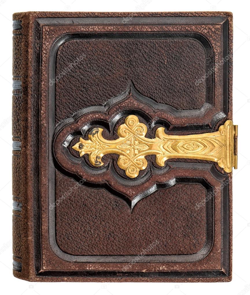 antique book with golden decoration and leather cover