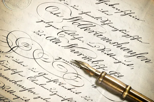 Old letter with calligraphic handwritten text — Stock Photo, Image