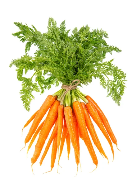 Fresh carrots with green tops isolated on white — Stock Photo, Image