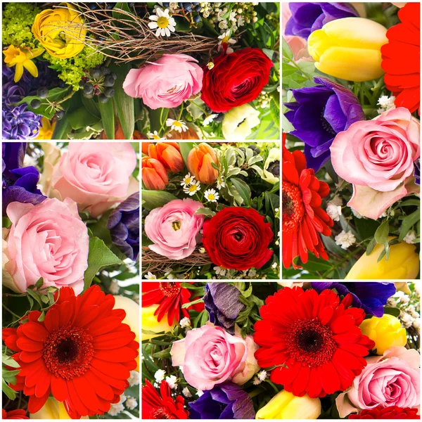 Bouquet di fiori primaverili colorati. collage — Foto Stock