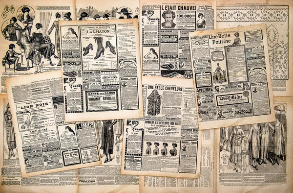 Pagine di giornali con pubblicità d'epoca — Foto Stock