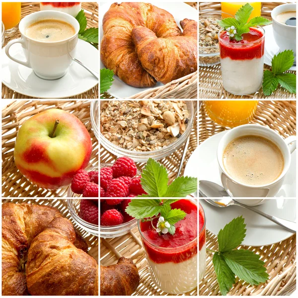 Breakfast with coffee, croissants, orange juice and yogurt Stock Image