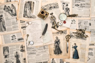 antique office accessories, writing tools, vintage fashion magaz clipart