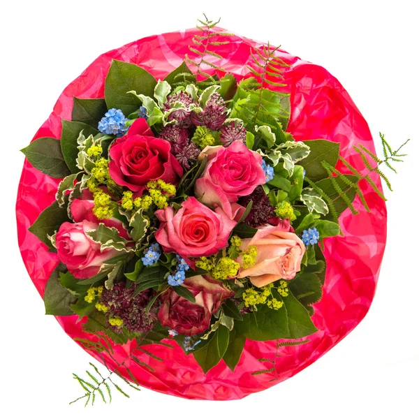 Bouquet di rose rosse e rosa isolate su bianco — Foto Stock