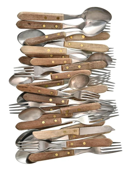 Vintage bestick. retro kök köksredskap kniv, gaffel och sked — Stockfoto