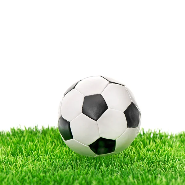 Voetbal op groen gras over Wit — Stockfoto