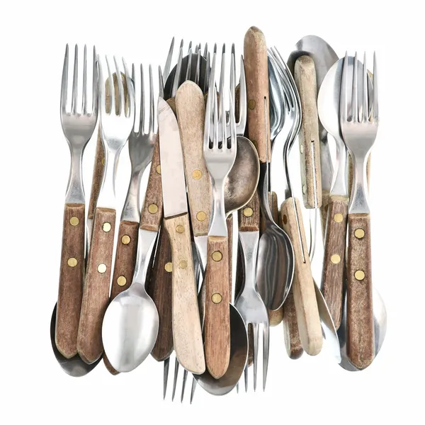 Retro kök köksredskap kniv, gaffel och sked. antika bestick — Stockfoto