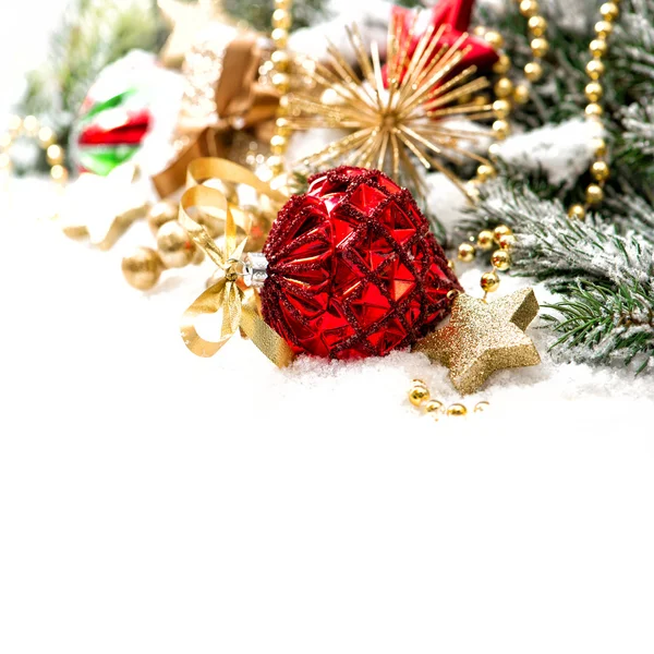 Christmas decoration with red balls und golden stars Stock Photo