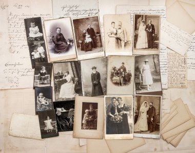 Old letters and antique family photos clipart