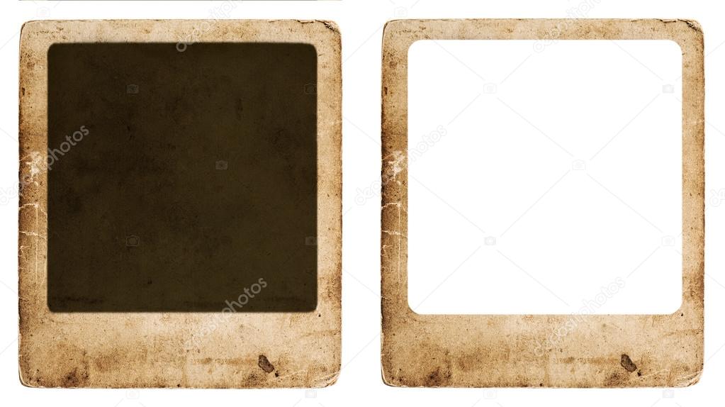 aged paper photo frame isolated on white background