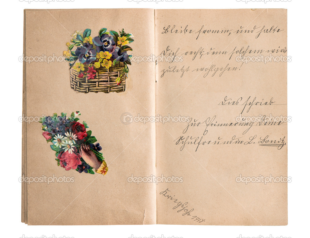 vintage scrapbook album with handwriting and pictures
