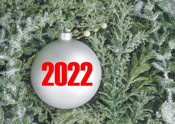 Capodanno 2022 Bauble Ornamento Con Albero Natale Rami Decorazione — Foto Stock
