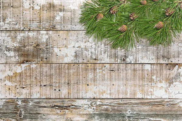 Fundo Madeira Rústica Com Decoração Galhos Árvore Natal — Fotografia de Stock
