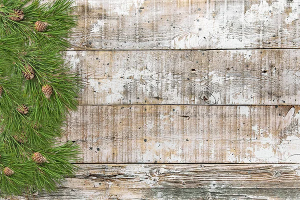 Fondo Legno Rustico Con Rami Albero Natale Bordo — Foto Stock