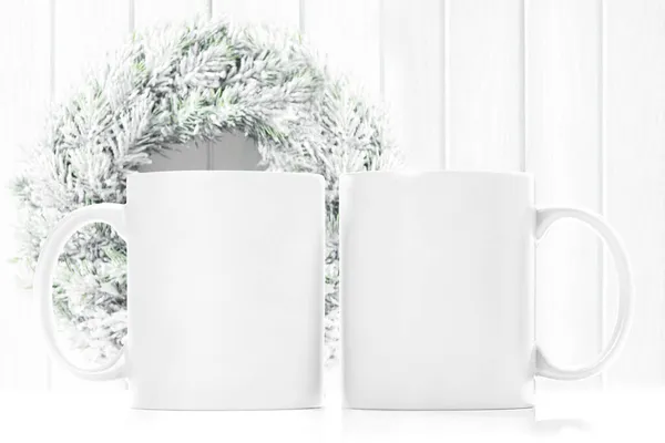 Tasse Blanche Maquillée Avec Une Décoration Noël Lumineuse Modèle Sublimation — Photo