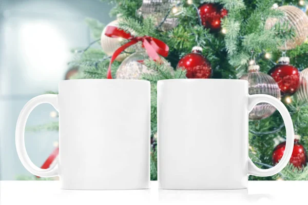 White Mug Mock Christmas Tree Decoration Sublimation Mockup — Stock Photo, Image