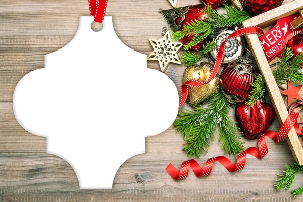 Arabesque Ornamento Finto Con Decorazione Natale Sfondo Legno — Foto Stock