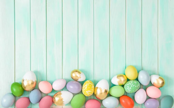 Colorful Easter Eggs Decoration Wooden Background — Stock Photo, Image