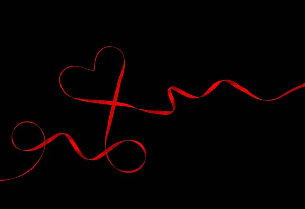 Valentijnsdag Liefde Red Heart Ribbon Geïsoleerd Zwarte Achtergrond — Stockfoto