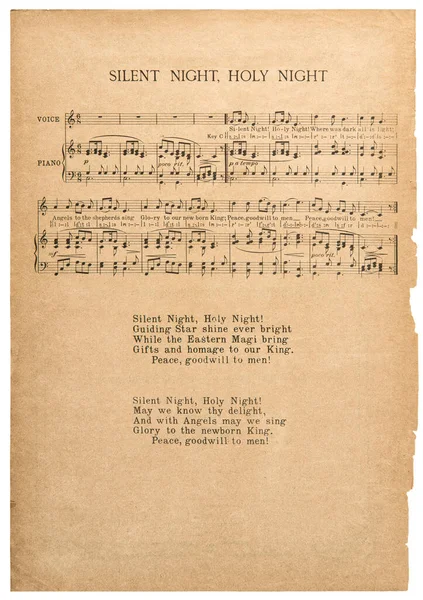 Old Music Sheet Silent Night Popular Christmas Carol Used Paper — Stockfoto