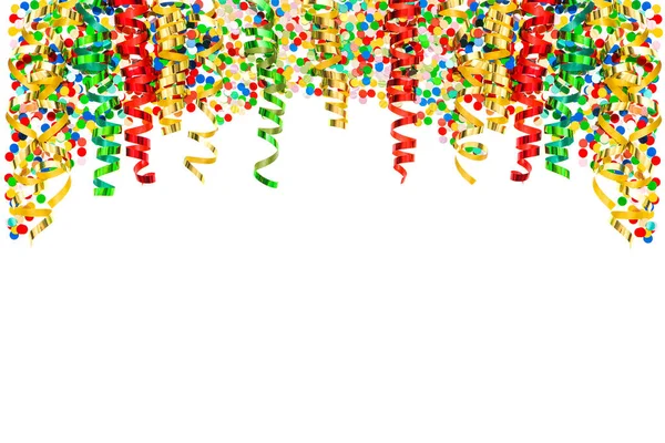 Streamer Confetti Witte Achtergrond Carnaval Feest Banner Serpentijn Decoratie — Stockfoto