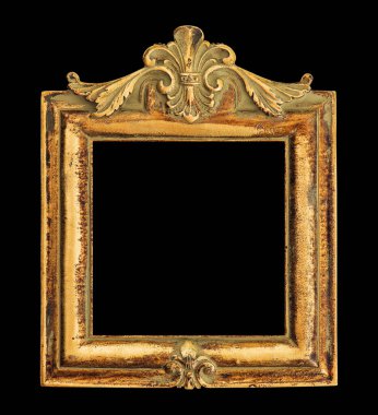 Kare altın çerçeve siyah arkaplanda izole. Eski tarz antika çerçeve