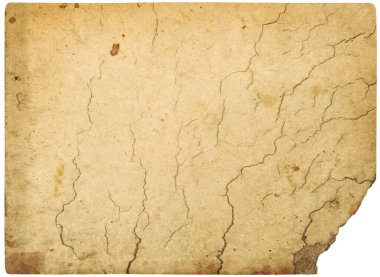 Old paper sheet isolated on white background. Used cardboard texture torn ripped edges