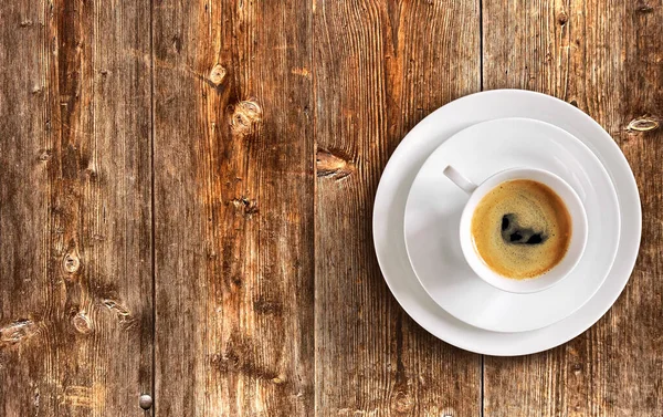 Taza Café Sobre Fondo Rústico Mesa Madera —  Fotos de Stock