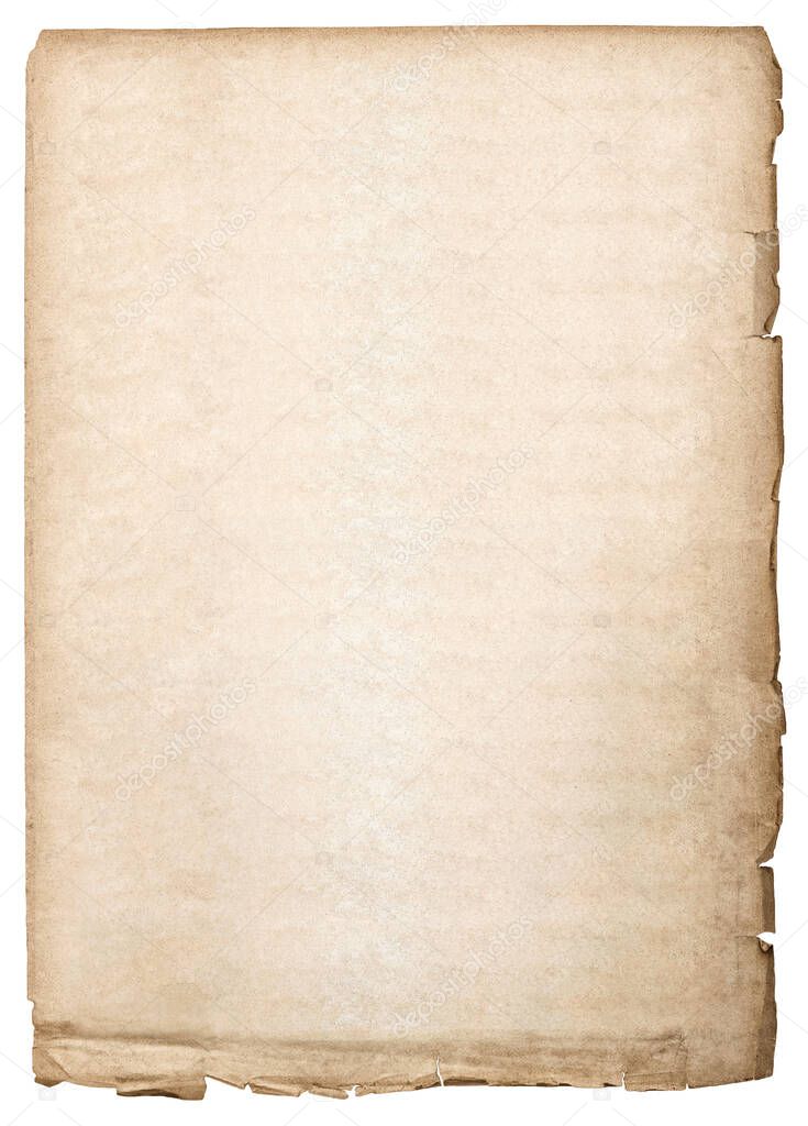 Old used paper sheet isolated on white background