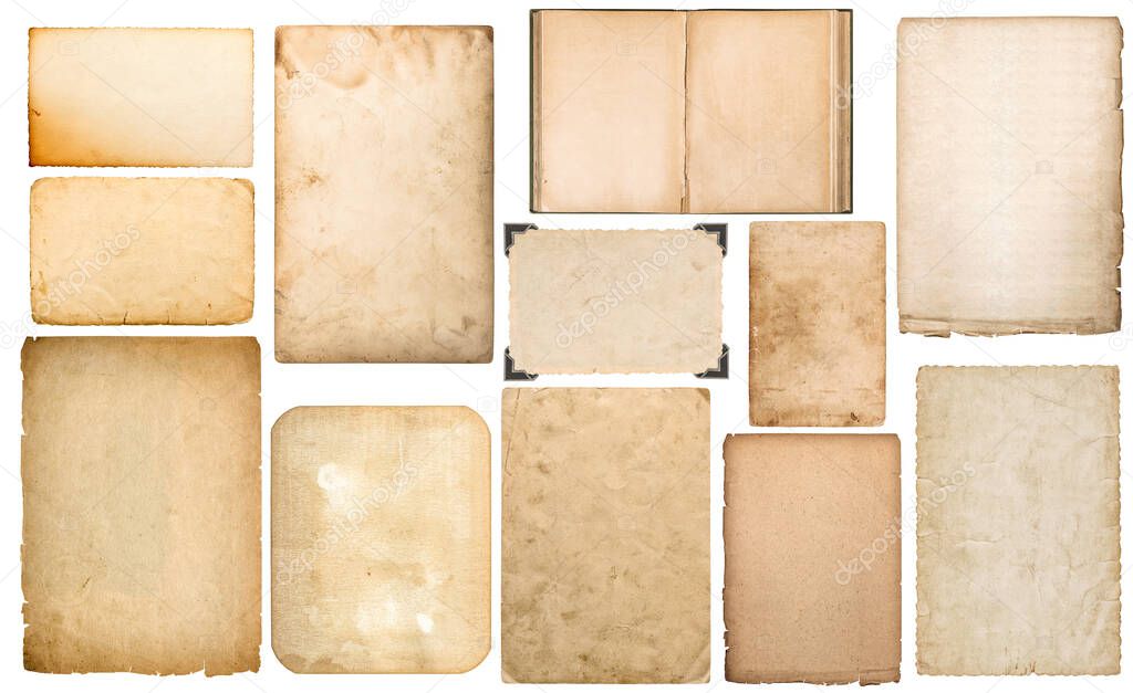 Paper sheet, book, photo frame with corner isolated on white background. Scrapbook junk journal objects
