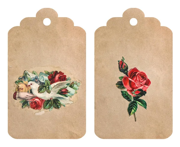 Vintage Style Paper Label Tags Sticker Floral Design Scrapbooking Crafting — Stock Photo, Image