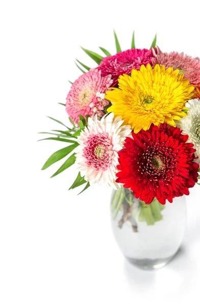 Gerbera Flowers Vase White Background — Stockfoto