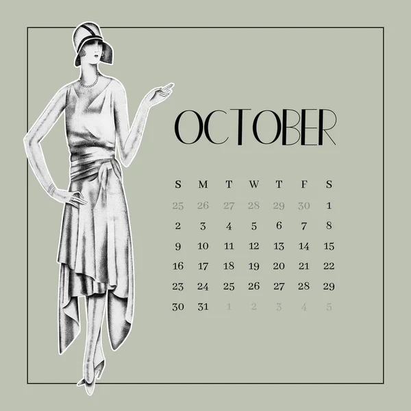 Kalender Template Vintage Art Deco Design Achtergrond — Stockfoto