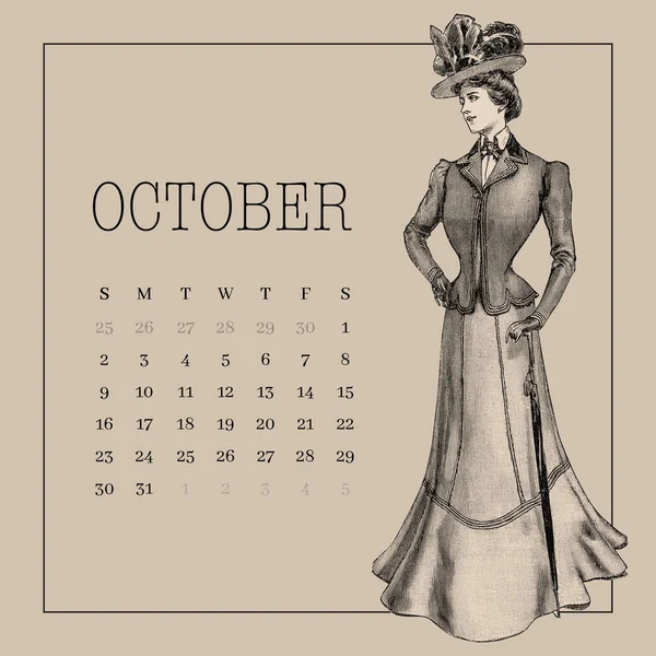 Kalender Template Vintage Victoriaanse Mode Ontwerp Achtergrond — Stockfoto