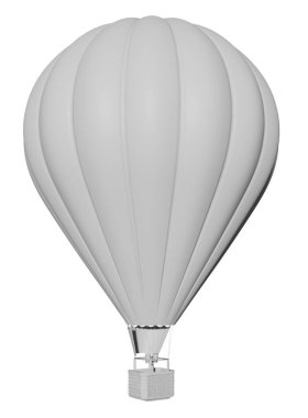 3D çizim, beyaz sıcak hava balonu modeli, izole edilmiş beyaz arka plan, minimum sanat tarzı. Seyahat kavramı.