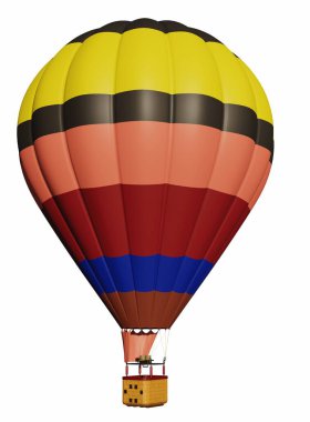 3D görüntüleme, renkli sıcak hava balonu, izole edilmiş beyaz. Dekorasyon tasarımı için güzel bir yakın plan. Seyahat kavramı.