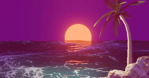 Όμορφο Τοπίο Φοίνικες Θάλασσα Θάλασσα Θέα Ηλιοβασίλεμα Διακοπές Δίπλα Στη — Φωτογραφία Αρχείου