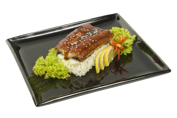 Baked eel cooked with rice and salad dining — Stock Photo, Image