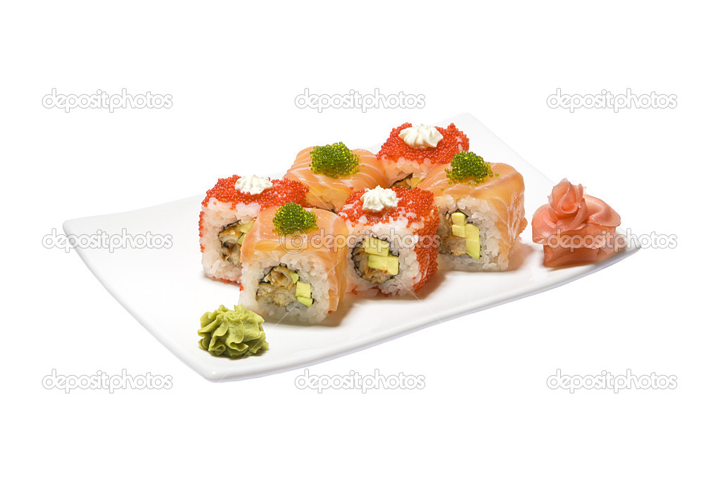 rolls with tofu, cucumber and flying fish roe