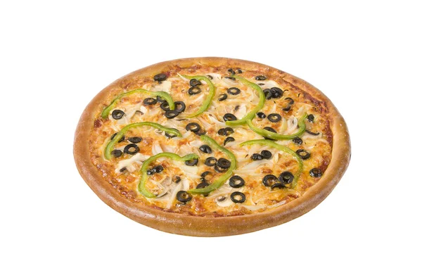 Chicken pizza with mushrooms and olives — Stock Photo, Image